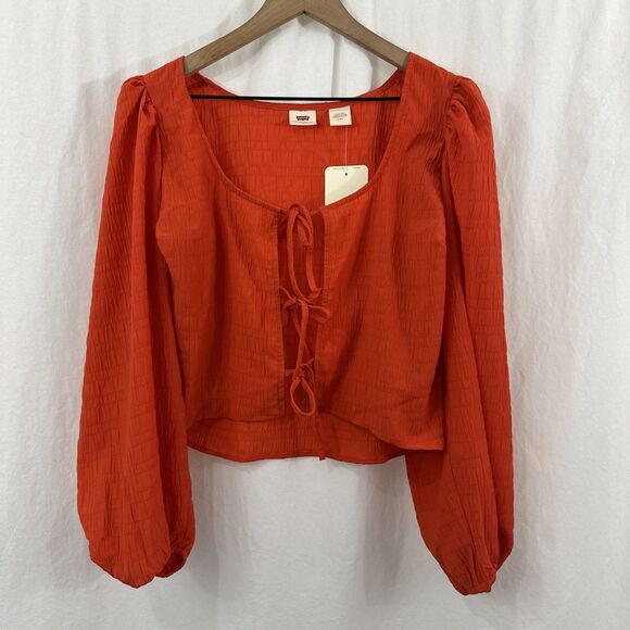 Levis Embry Tie Front Orange Top Womens Size M Boho Fall Lightweight Festival - Picture 1 of 10